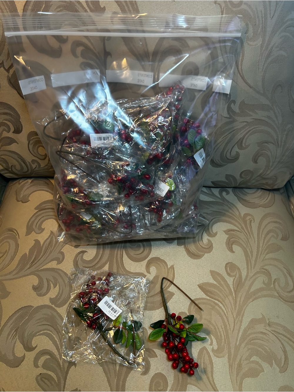 Lot of Red Berry Christmas Tree Picks Floral Stems Green Leaves Holiday Home